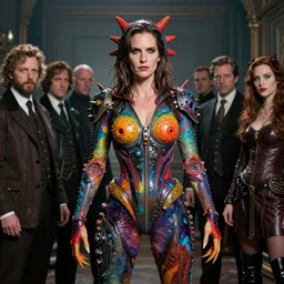 a portrait photograph of sigourney weaver as a brightly colored harpy salamander hybrid with wet mutated skin. wearing a prosthetic organic catsuit like a dominatrix. by tom bagshaw, donato giancola, hans holbein, walton ford, gaston bussiere, brian froud, peter mohrbacher and magali villeneuve. 8 k, cgsociety