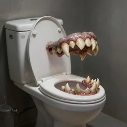 toilet as monster with sharp teeth,  digital artstation painting 8k intricate dramatic light