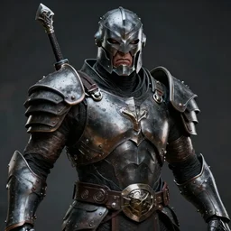 a close up portrait of a menacing, iron - clad warrior by christophe young