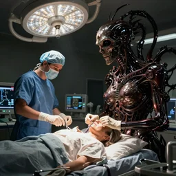 “ nightmarish q scene of a patient waking up during an operation by HR Giger”