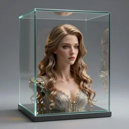 A highly realistic digital image of a lady enclosed in a four-dimensional glass box, created by Andrea Chiampo, artstation, and Frederik Heyman, incredibly detailed woman, magnificent volumetric lighting, hyperrealism, and fantasy, 4k