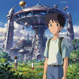 goa psytrance spaceship factory, art by makoto shinkai and alan bean, yukito kishiro