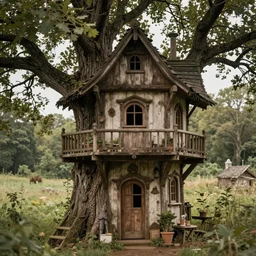 (((((1950s fairy tale elf cottage tree house . muted colors.))))) by Jean-Baptiste Monge !!!!!!!!!!!!!!!!!!!!!!!!!!!