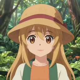 a johns geoff of reimu in the jungle wearing bonnet