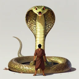 a man standing in front of a giant snake, concept art by ram chandra shukla, cgsociety, cobra, concept art, 2 d game art, official art