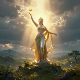a serene landscape with a powerful ( goddess ) of life in the middle, volumetric illumination, octane render, cinematic lightning, 8 k