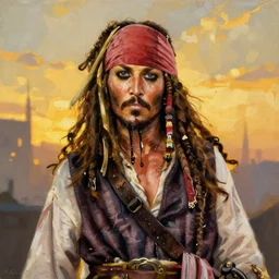 Painting of Jack Sparrow. Art by Giuseppe Arcimboldo. During golden hour. Extremely detailed. Beautiful. 4K. Award winning.