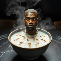 kanye west made out of congee, michelin star photography, chinese food photography 1 9 9 9