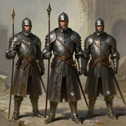 painting of three constables, guards, medieval, fantasy, dnd, trending on artstation