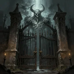the gates of hell, digital art, artstation, moody, hard lightning, expressive