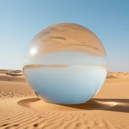 a huge transparent sphere in a desert