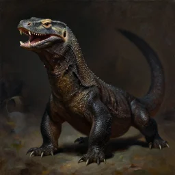 full bodyshot!! a cross between a komodo dragon and a giant ferret, with a vipers head, six short legs, a jaw featuring multiple rows of teeth, sleek dark fur, dark fantasy, in the style of frank frazetta, oil painting, d & d, top teir artstation