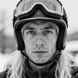 black and white - portrait of a man wearing helmet, english face, refined features, moon goddess, long snow - white hair by jean gerome, edward hopper and james jean, hyper detail, 8 k, high resolution, ultra detailed