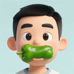 a cartoon character with a green pepper in his mouth, a character portrait by weiwei, cgsociety, sots art, official art, art, character,