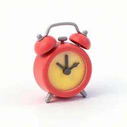 Very tiny red alarm clock that looks like the iOS emoji and has the same colors, 3D clay render, 4k UHD, white background, isometric top down left view, diffuse lighting, zoomed out very far