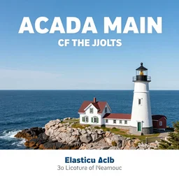 a tourism poster of acadia maine with the oceans mountains and a lighthouse in the background by evelyn abelson, featured on dribble, regionalism, digital illustration, wallpaper, poster art