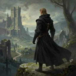 an dark elf mage from elden ring, overlooking a landscape vista, movement, deep focus, d & d, fantasy, intricate, elegant, highly detailed, digital painting, artstation, concept art, matte, sharp focus, illustration, hearthstone, art by artgerm and greg rutkowski and alphonse mucha