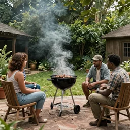 a backyard barbecue gone terribly wrong., highly detailed, still shot from movie, wide shot