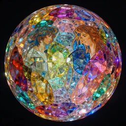 inside a sphere with spheric colorful walls made of segmented crystals, interconnected, hyper realistic, octane render, colorful, vibrant, cinematic, amazing details, by james jean, brian froud, ross tran, alphonse mucha
