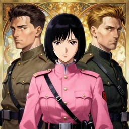 symmetry!! anime girl wwi soldier portrait, serious solemn, wearing pink uniform, highly detailed, anime, dynamic lighting, digital art, digital painting, artstation, wlop, gil elvgren, sharp focus, illustration, art by artgerm and greg rutkowski and alphonse mucha, 8 k