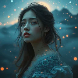 everything is a dream, masterpiece, beautiful composition, magical, sparks of energy, ethereal, fantasy landscape, portrait, perfect girl, love, divine, pretty face, sharp focus, thought provoking, highly detailed, atmospheric light, unique, intricate, artstation, art by wenjun lin and artem chebokha and alena aenami and ian llanas