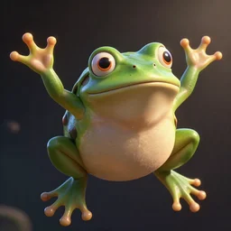 medium close - up shot of a very cute and relaxed frog floating through space, arms and legs wide spread, concept art, by esao andrews, by m. w. kaluta, by pixar, volumetric light, rich colors, backlight, very humorous!!!, realistic reflections, smooth, depth perception, tilt shift, 4 k, unreal engine 5, artstation