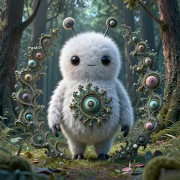 a fluffy android stag fractal in the forest :: by Martine Johanna and Simon Stålenhag and Chie Yoshii and Casey Weldon and Guillermo del toro :: ornate, dynamic, particulate, intricate, elegant, highly detailed, centered, artstation, smooth, sharp focus, octane render, 3d