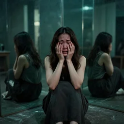 a crying woman in a pataphysical house of mirrors n - 4