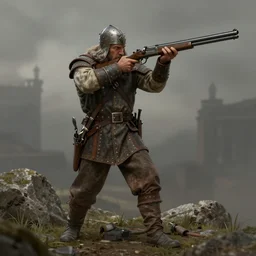 a vintage full body character portrait of a high fantasy ww 1 dwarven soldier firing a heavy double barreled shotgun trending on artstation deviantart pinterest detailed high resolution hd 8 k