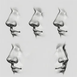 game asset sheet, how to sketch 3 / 4 pose nose close up overlay