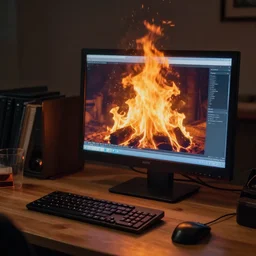 A computer on fire