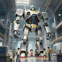 interior of a huge robot factory, artstation, elegant, highly detailed, digital painting, concept art, smooth, sharp focus, illustration, art by don bluth and michel ocelot and makoto shinkai and tom whalen and atey ghailan and akihiko yoshida
