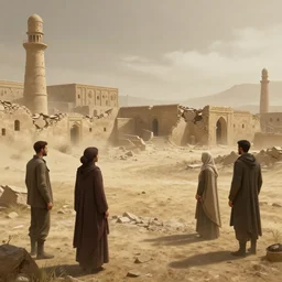 windswept vista overlooking a middle eastern crumbling prison. jasmin habezai - fekri, anton fadeev, tony zhou shuo, greg rutkowski, unreal engine 5