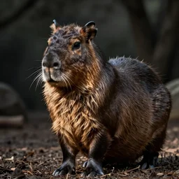 head of a black panther in the body of a capybara