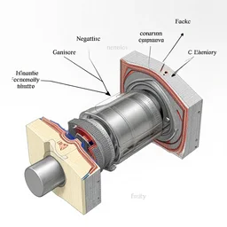 diagram, negative entropy generator with field effect interface, exploded view, cross cut view, fine detail, large format
