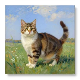 A painting of a cat under the sky in a field, by (Ross Tran, Norman Rockwell, Leonardo da Vinci, Claude Monet), Trending on Artstation