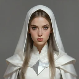 character concept portrait, head - on centralized, jessica lowndes as a dnd cleric in white robes, metallic sheen, style digital painting, concept art, smooth, sharp focus, illustration, from metal gear, by ruan jia and mandy jurgens and william - adolphe bouguereau, artgerm