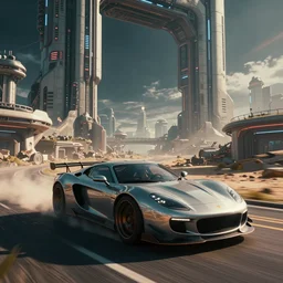 high octane car chase, futuristic, sci - fi, vaporwave, wide shot, digital art, detailed
