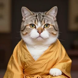a portrait of a cat wearing buddha clothes in the style of buddha