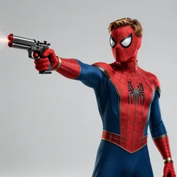 James Bond wearing a Spiderman suit, while pointing a gun that emits a sticky liquid, high detail, high definition, high resolution, 8k.