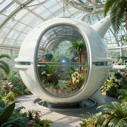 a cinematic view of an orbital space habitat, large indoor greenhouse with exotic plants, retrofuturism, sci - fi art, oil on canvas, nebula waterfalls, hard sufaces, details, hyper - detailed, hd, hdr, 4 k, 8 k