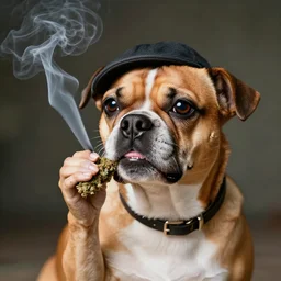 a hipster dog, smoking weed, photo realistic, expressive, 4 k, 8 k photography