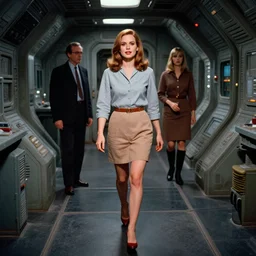 character study of Amy Adams walking through eerie space ship hallways, 1960s Technicolor, Ludek Pesek, colorful accents, Rick Guidice, Chesley Bonestell, Lucien Rudaux, Rolf Klep, Fred Freeman, George Pal