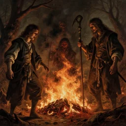 burning hell purgatory, horror scene, eerie atmosphere, by rembrandt and wlop, intricate, detailed, photorealistic imagery, artstation