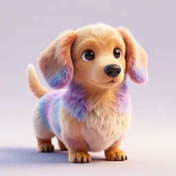 high quality 3 d render hyperrealist very cute multipastel very fluffy dachshund, vray, smooth in the background, artstation, ultra detailed, octane render