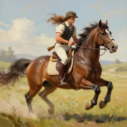 a painting of a person riding a horse, a digital painting by mandy jurgens, tom of finland, trending on artstation, action painting, speedpainting, detailed painting, 2 d game art