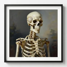 terminator skeleton, looking away from camera, framed painting, hyperrealism vrubel