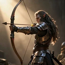 a armored night elf hunter casting arrows with bow lord dramatic lighting cinematic establishing shot extremely high detail foto realistic cinematic lighting post processed