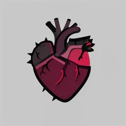 spiked heart in a garden of rose thorns. simple vector art in black, red, and burgundy on a white background. minimalist logo art, very simple.
