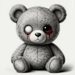grunge drawing of a teddy bear with bloody eyes by - invader zim, loony toons style, horror theme, detailed, elegant, intricate